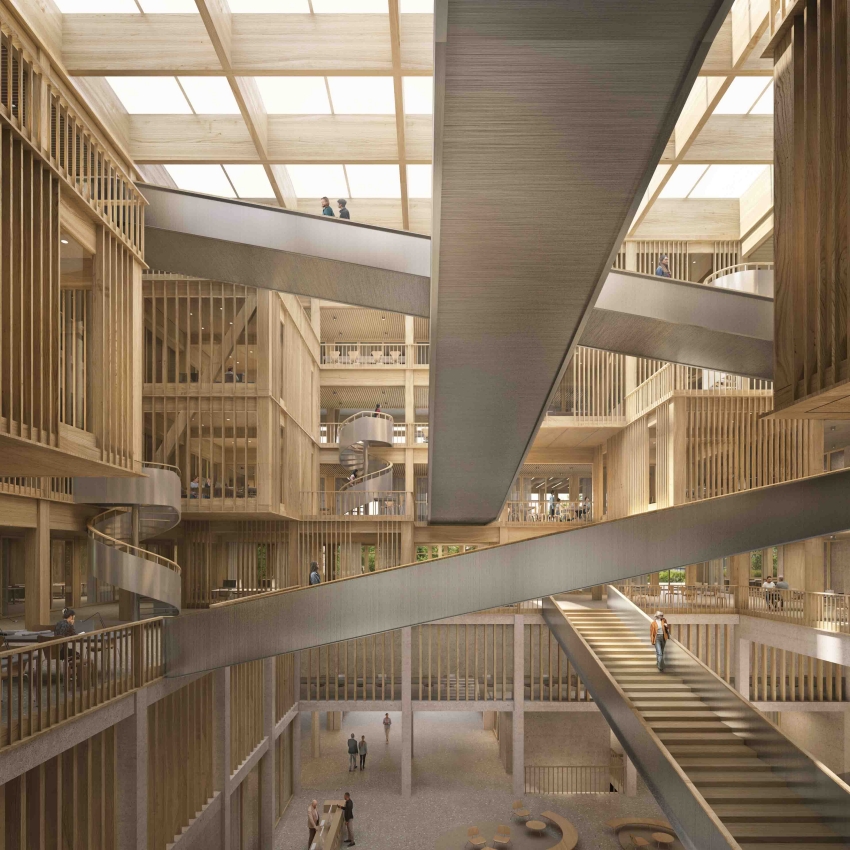 Auch im Atrium erm&ouml;glichen die Stege und Treppen einen weiten Blick und direkte Wege.